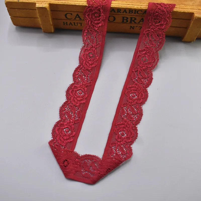 Wine Red Новинка, высококачественное эластичное кружево, лента, тесьма 25 мм, кружевная отделка для шитья, украшения, африканская кружевная ткань - Цвет: Wine Red