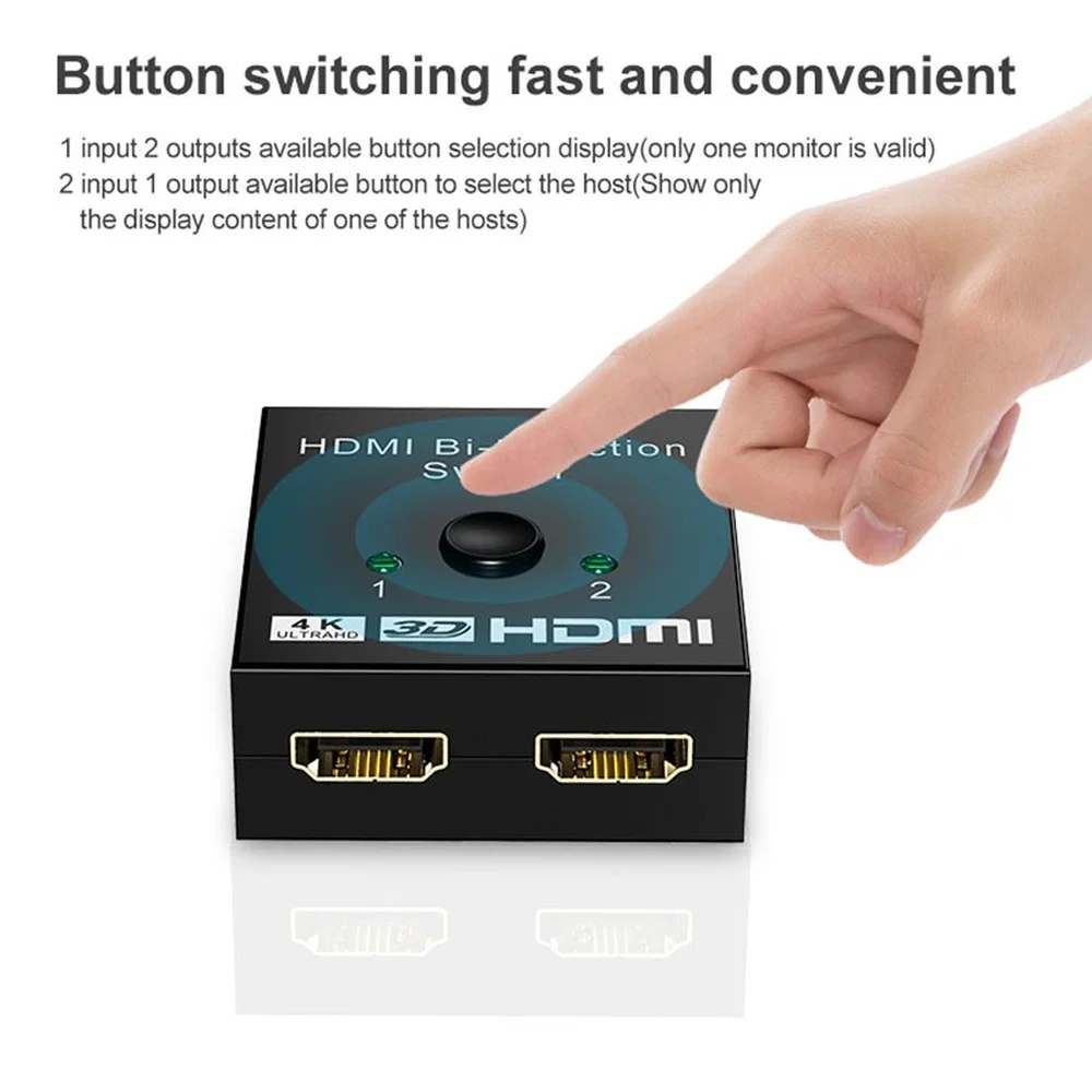 

4Kx2K Switcher UHD 2 Ports Bi-Directional Manual 2x1 1x2 HDMI AB Switch HDCP Supports 4K FHD Ultra 1080P for Projector