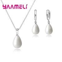 925 sterling silver freshwater pearl pendant necklace loop hoop earrings white teardrop women girls wedding party nice gifts