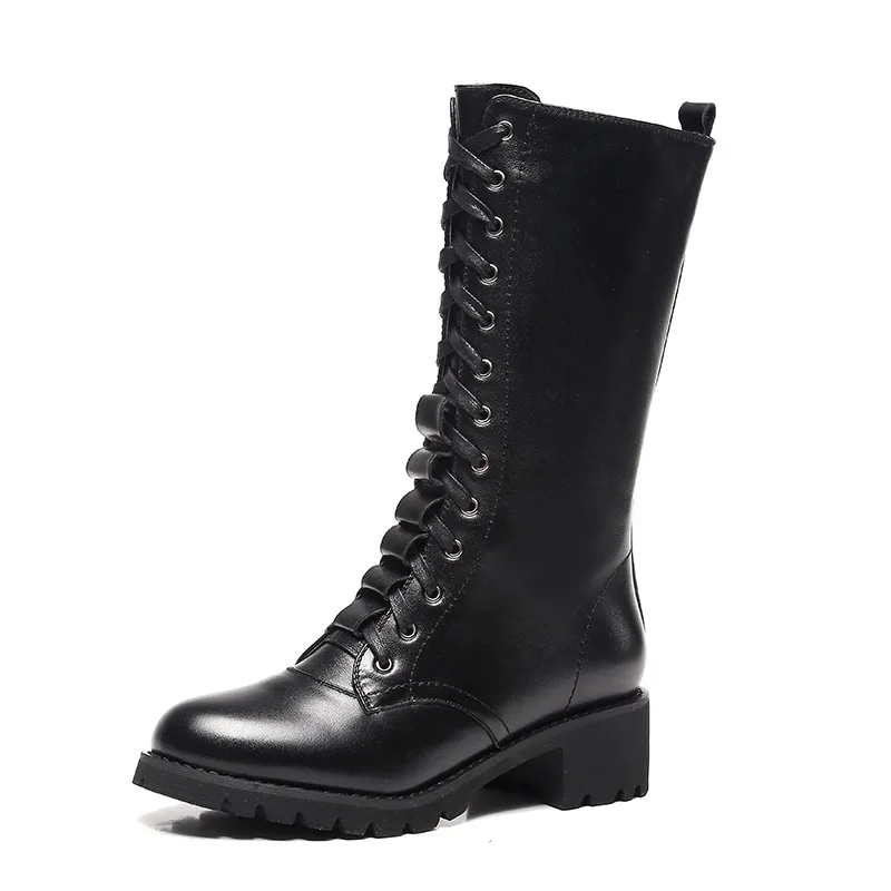 

women's boots thick heel British fashion boots lace high top round toe short boots