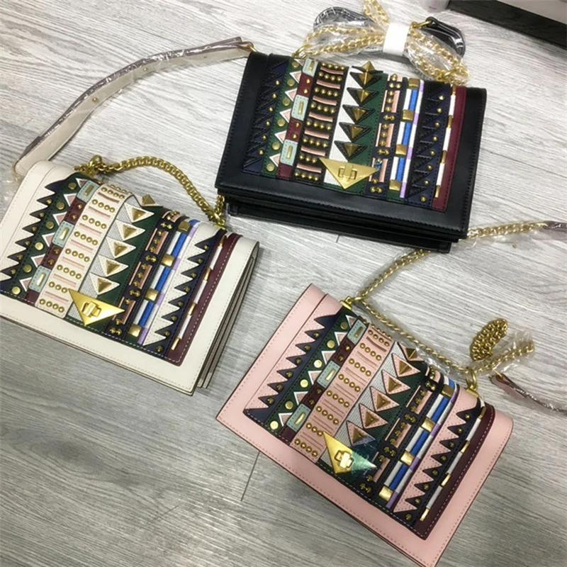 

Luxury Designer Rivet Clutches for Women 2021 All-match Chain Shoulder Messenger Bag Ladies Luxury Channels Purses and Handbags