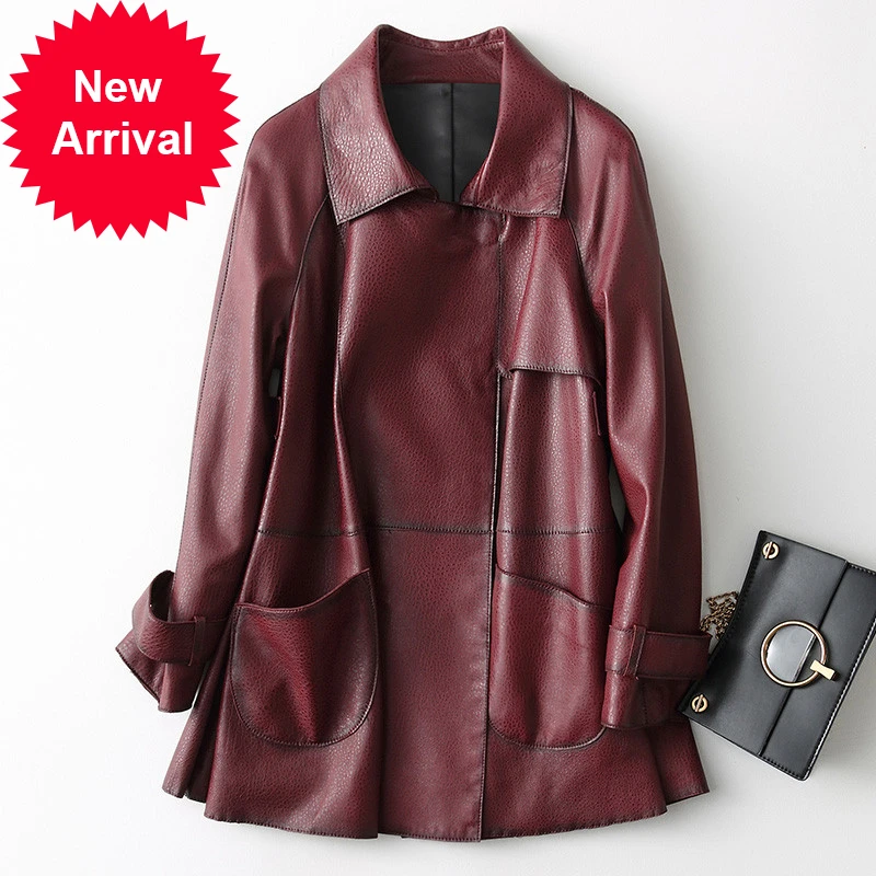 

Женское длинное пальто из натуральной кожи, на зиму, A29054