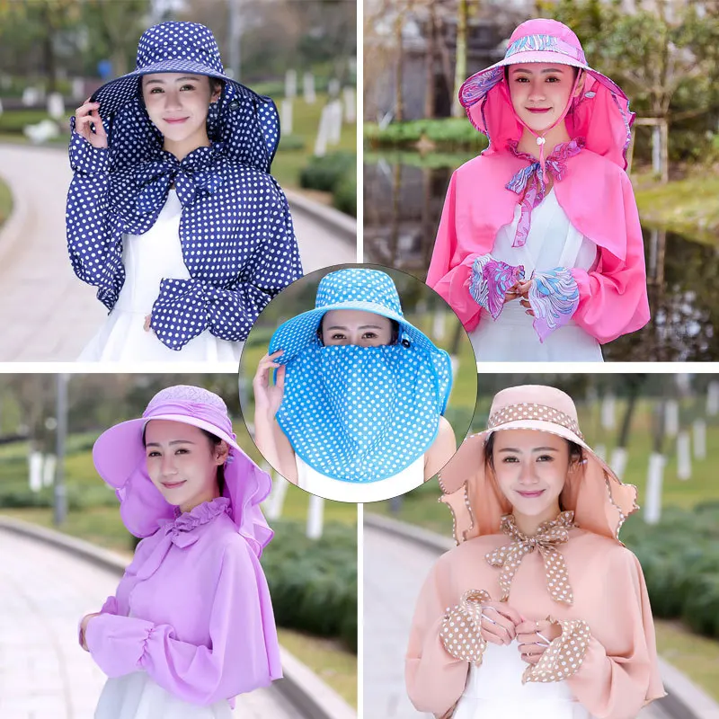 

Shawl Sleeve Hat Set Women Spring and Summer Big Along The Sun Hat Female Bike Cover Neck Sunscreen Oversized Beach Hat