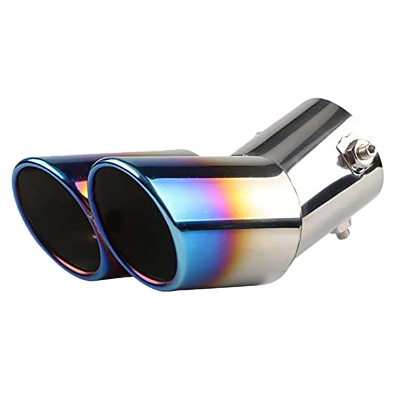 

Car Double-Pipe Tail Throat Grilled Blue Bend Car Exhaust Muffler Flue Oblique Tail Pipe Muffler