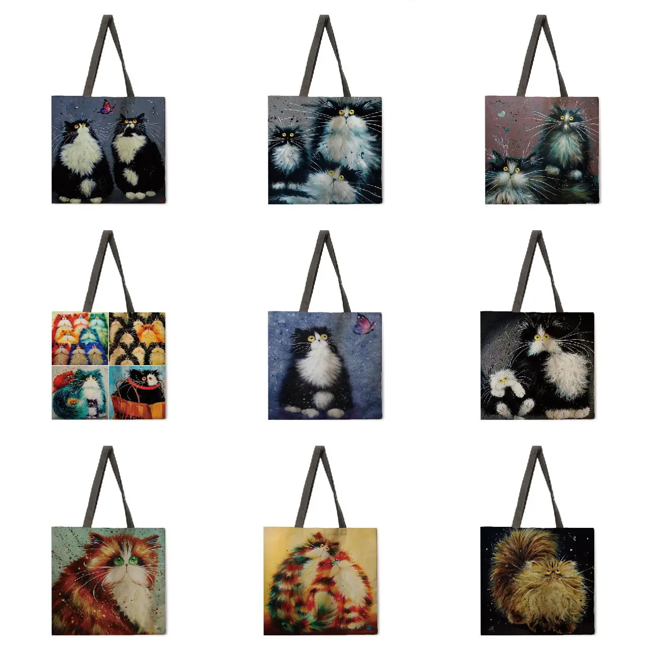 

Colorful cat print casual handbag lady shoulder bag travel bag lady hand shopping bag tote bag