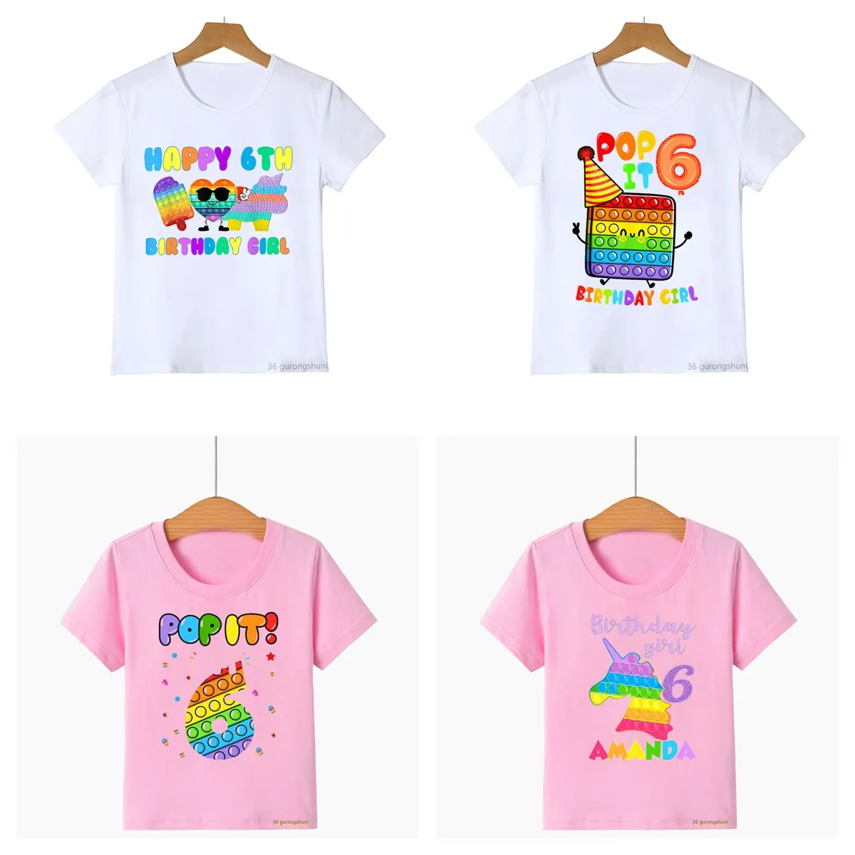 

Name Custom 6th Happy Birthday Girl T Shirt Kawaii Unicorn Ice Cream поп ит Pop It T-Shirt Baby Boy Clothes Harajuku Tees Top