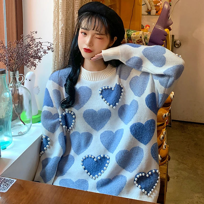 Осеннее милое сердце вышивка женские свитера 2019 новый корейский Любовь