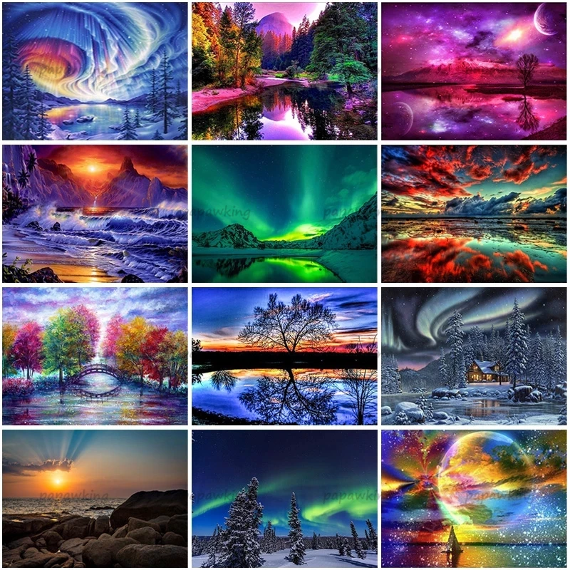 Алмазная 5D картина сделай сам вышивка с пейзажем космос звезда Аврора снег