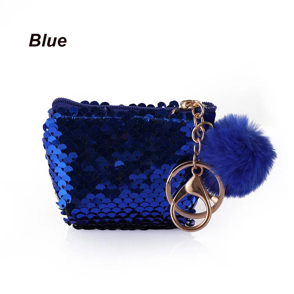 blue Модный мини-кошелек с блестками на застежке, клатч, Портативный Женский кошелек с блестками, кошельки для монет, сумки, держатель для карт, ключей, сумки для наушников - Цвет: blue