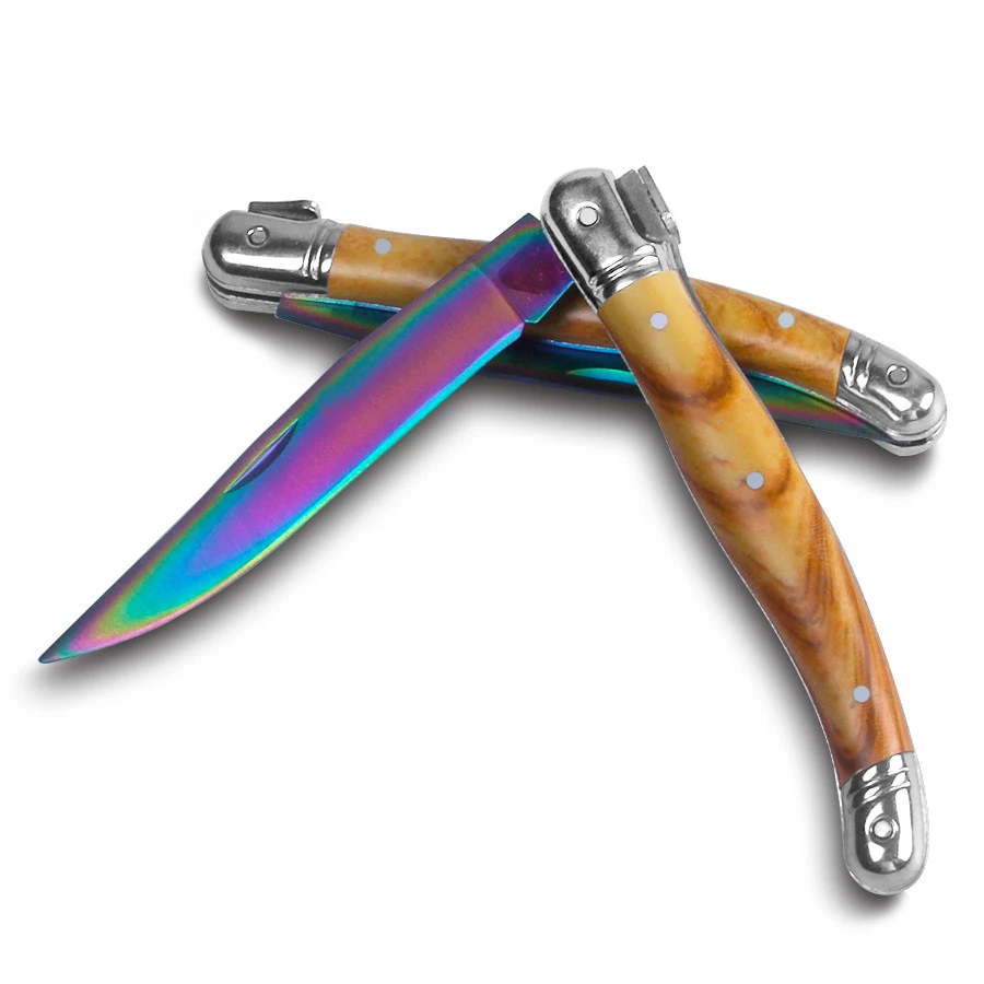 Складной нож из нержавеющей стали бытовой с разноцветным титановым покрытием