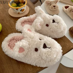 Cute Cartoon Plush Cotton Slippers Women Winter Indoor Non-Slip Warm Shoes Fashion Cartoon Casual Student Thick Sole Slides