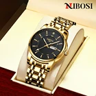 Часы наручные NIBOSI Мужские кварцевые, брендовые Роскошные водонепроницаемые стальные, с долгим сроком службы, золотистые чёрные