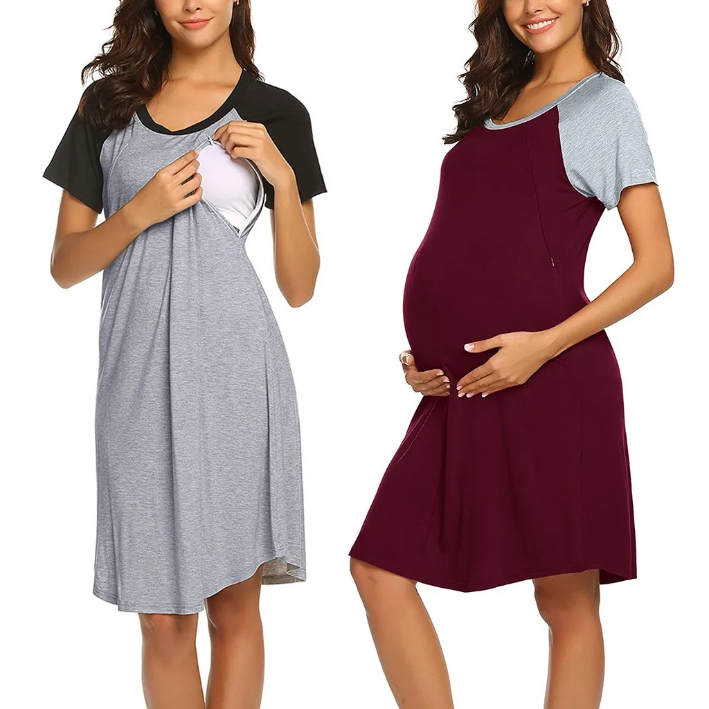 

New Women Maternity Dress Nursing Baby Nightgown Breastfeeding Sleepwear Pregnancy Stripe Dress Summer