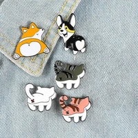 funny puppy kitten butt enamel pins custom cartoon corgi dogs cats brooches bag clothes lapel pin animal badges gift wholesale