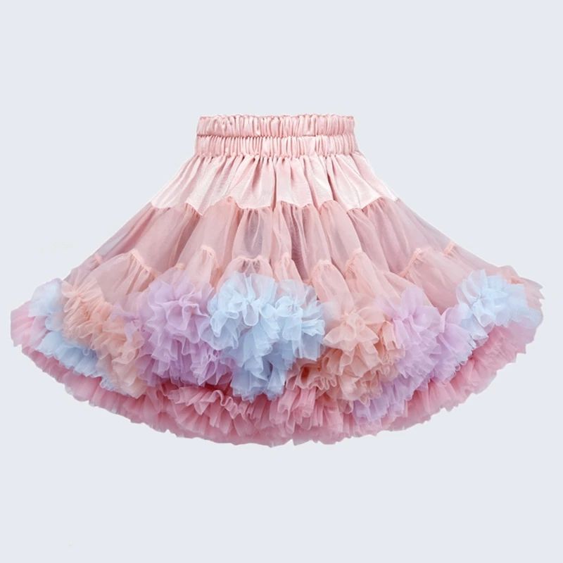 

Kids Girls Reversible Tutu Skirt Colorful Mesh Tulle Layered Puffy Petticoat