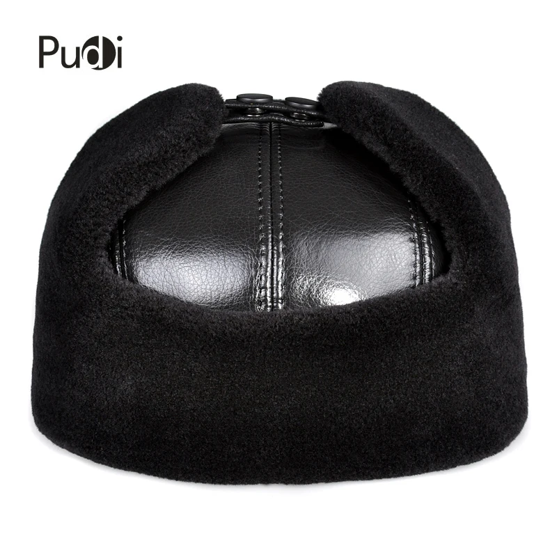 HL174-F genuine leather men's Bomber hats with earlflap Russian winter Faux  fur   Earmuffs caps  brown black colors