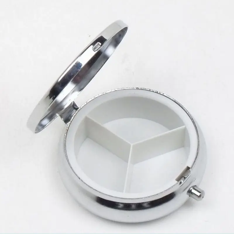 

New Arrival 1pcs/lot Mini Metal Round Silver Tablet Pill Boxes Holder Advantageous Container Medicine Case Small Storage