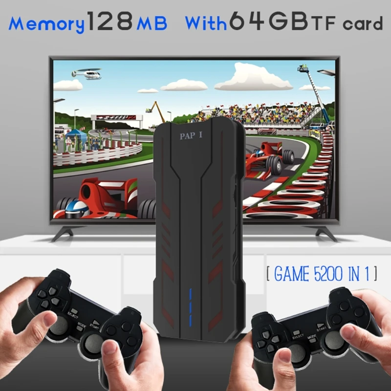 

87HA Video Game Stick Game Console with 64G TF Card 5200 Games 2x Wireless Gamepads Plug and Play Mini Retro Game Console