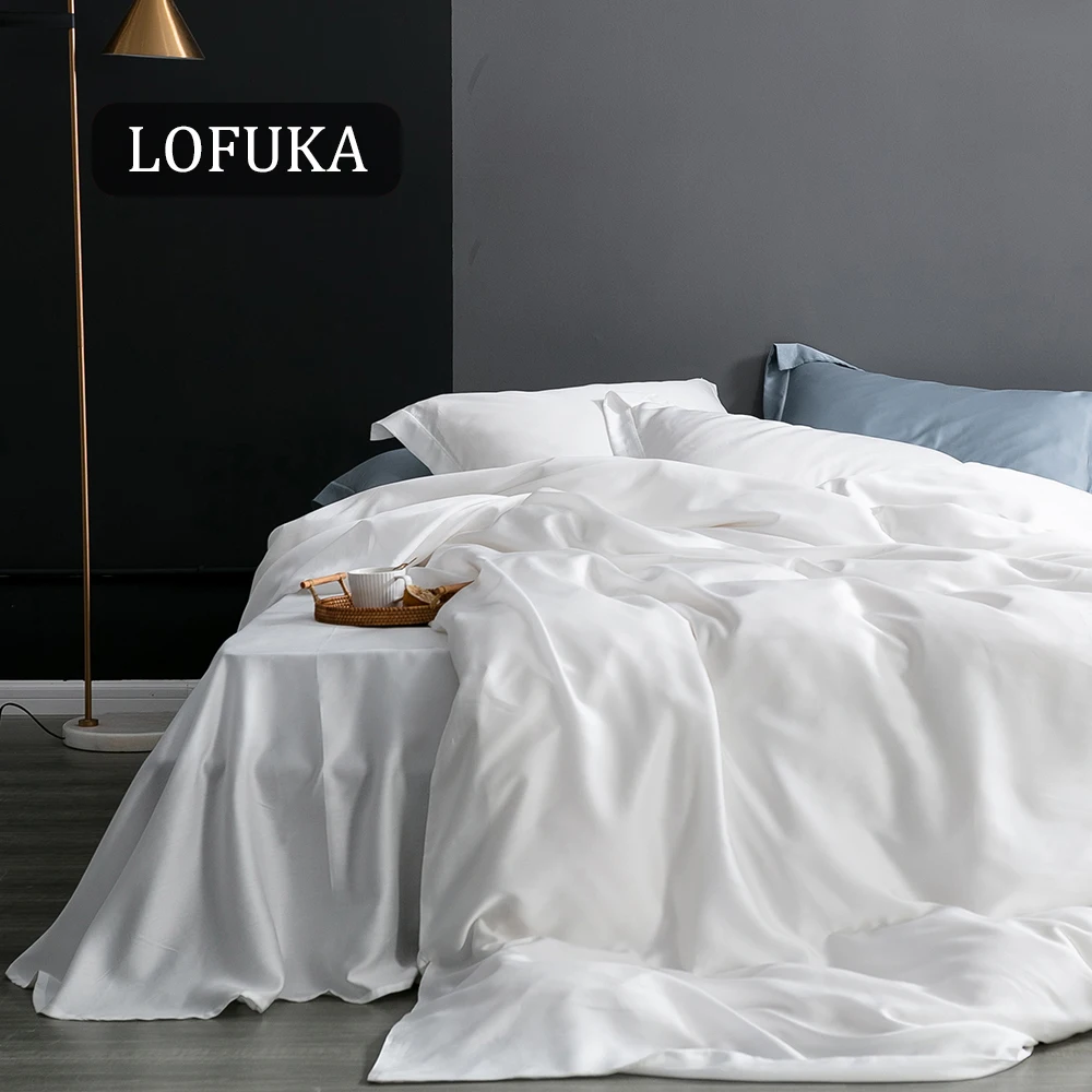 

Lofuka Women 100% Silk White Bedding Set Nature Silky Duvet Cover Queen King Bed Linen Flat Sheet Or Fitted Sheet Pillowcase