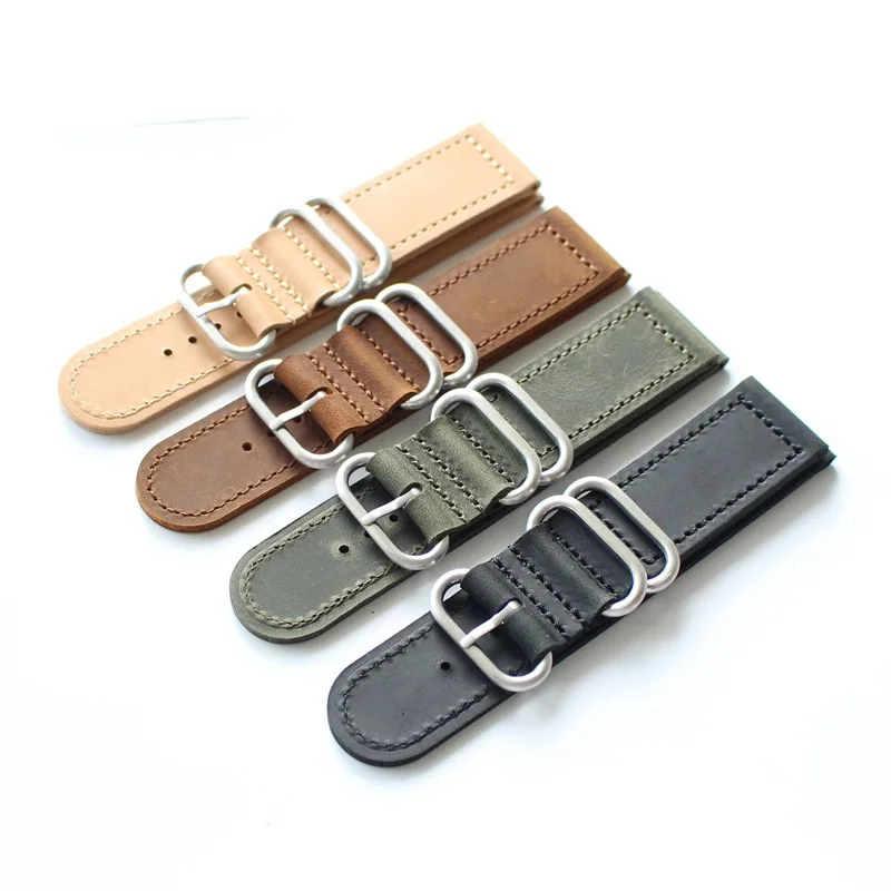 ZULU Leather Watchband NATO Watch Band Strap Sliver Black Ring Buckle for Men Women Watch Accessories 18mm 20mm 22mm 24mm
