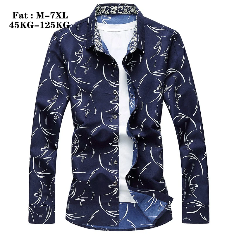 Рубашка мужская с длинным рукавом облегающая принтом в деловом стиле большие