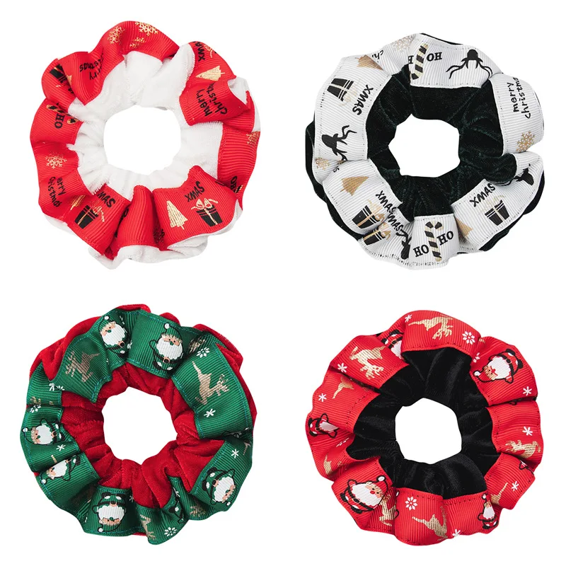 

2021 New Velvet Soft Christmas Hair Scrunchies Santa Claus Elastic Hair Band Glitter Ponytail Holders Hair Accessories For Women