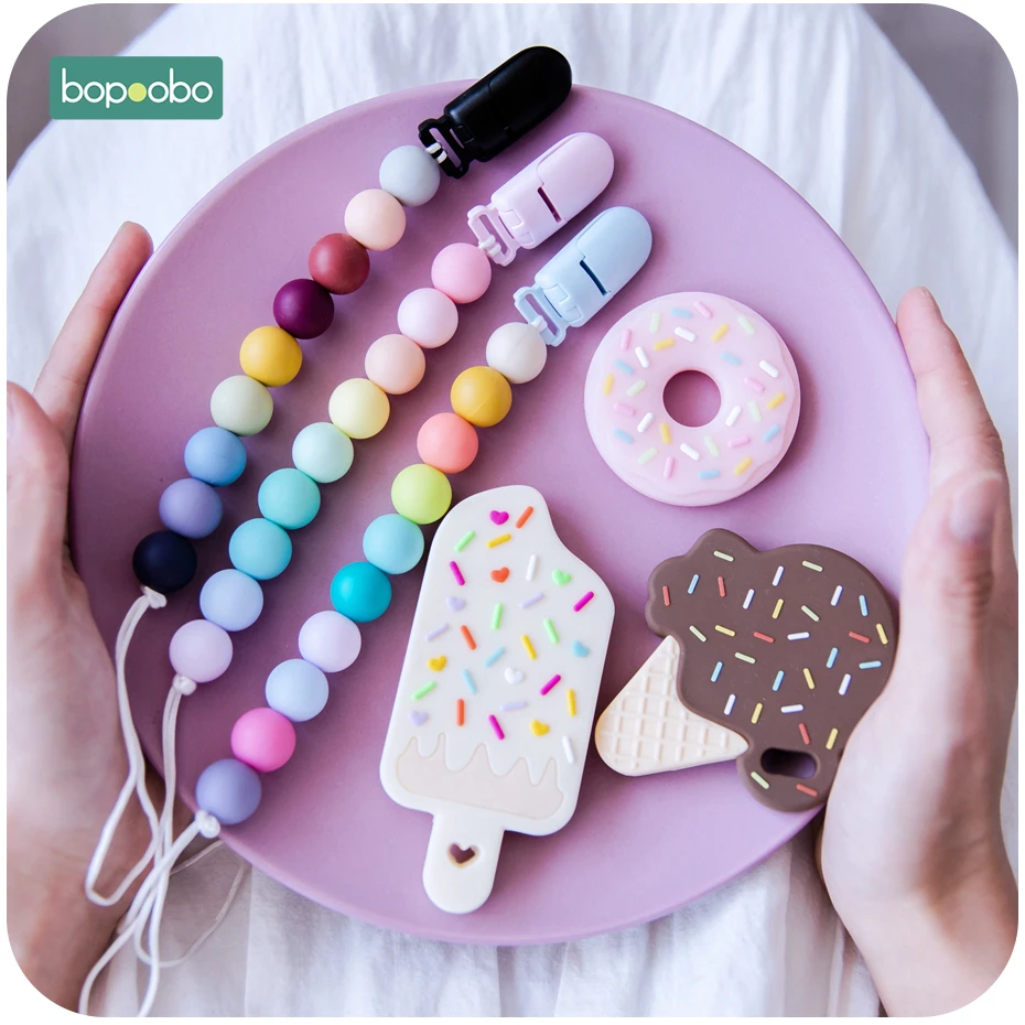 

Bopoobo, 1 шт., набор для прорезывания зубов из пищевого силикона, силиконовые бусины, без BPA, Детские Прорезыватели, подвеска, соски, зажим, цепь