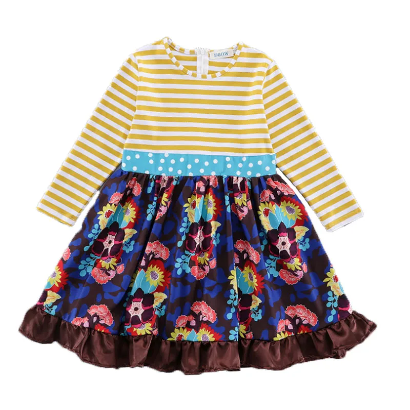 

Girl Princess Dress 2020 New Autumn Girls Dress Stripe Floral Sweet Kids Party Flower Costume 3-9 Years Old Girls Clothes