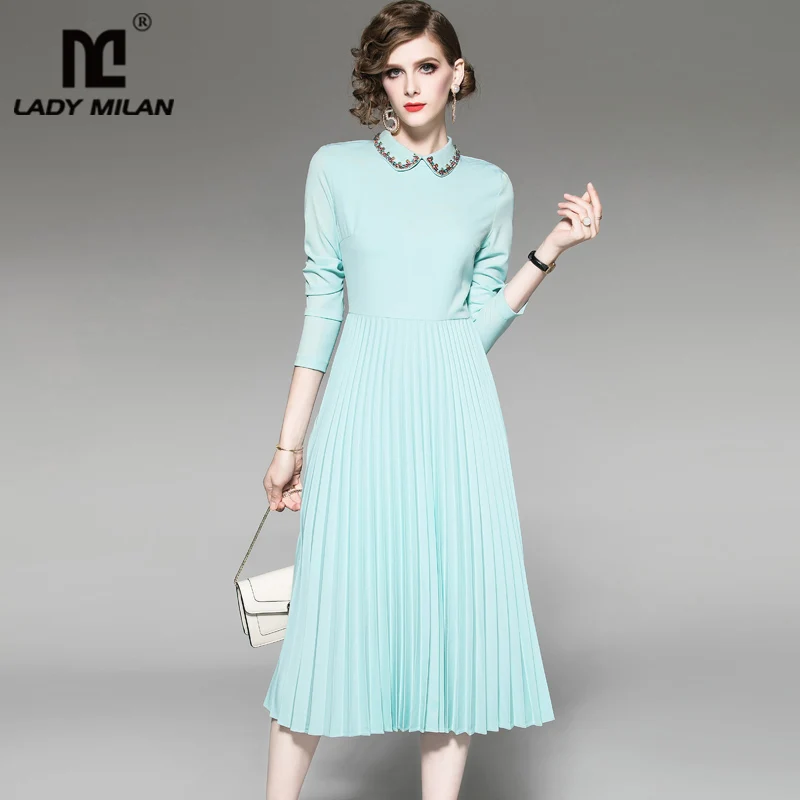 Леди Милан женские осенние подиумные платья отложной воротник красочные вышитые