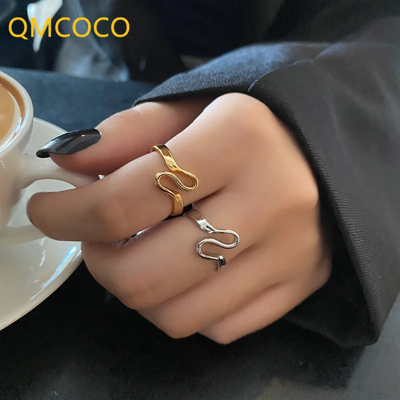 

QMCOCO Minimalist Silver Color Rings Design Irregular Wavy Grain Woman Finger Ring Fashion Vintage Party Jewelry Accessories