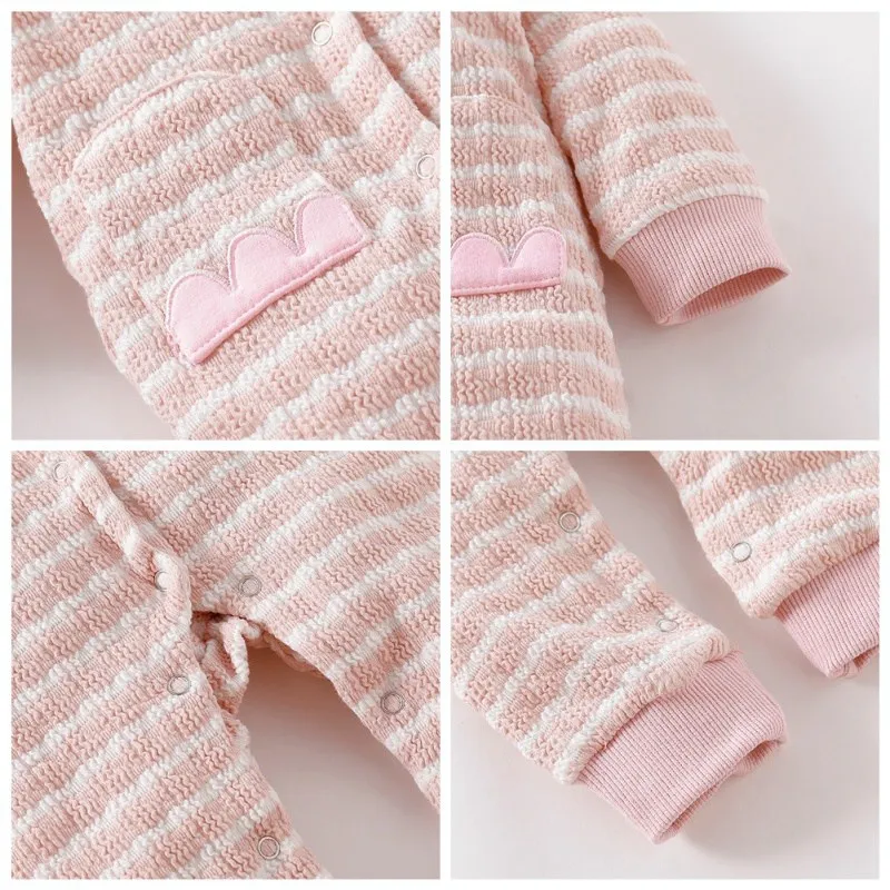 

Infant Baby Warm Jumpsuit Autumn Winter Romper Cute Striped Print Elephant Design Long Sleeve Bodysuit Boys Grisl Clothes