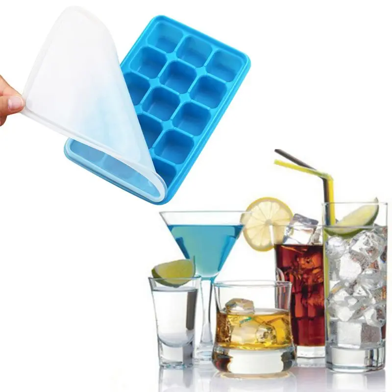 

15 Grids Silicone Ice Cube Tray with Lid Square Cold Drink Whisky Cocktail Maker Stackable Mold Bar Party BPA Free