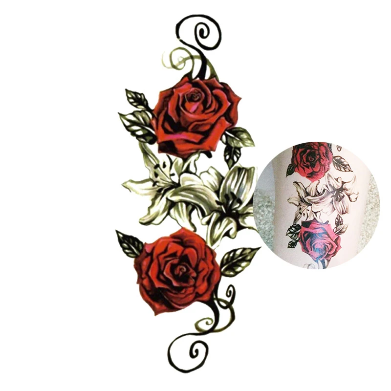 1 лист красная роза модные временные боди искусство флэш водонепроницаемые