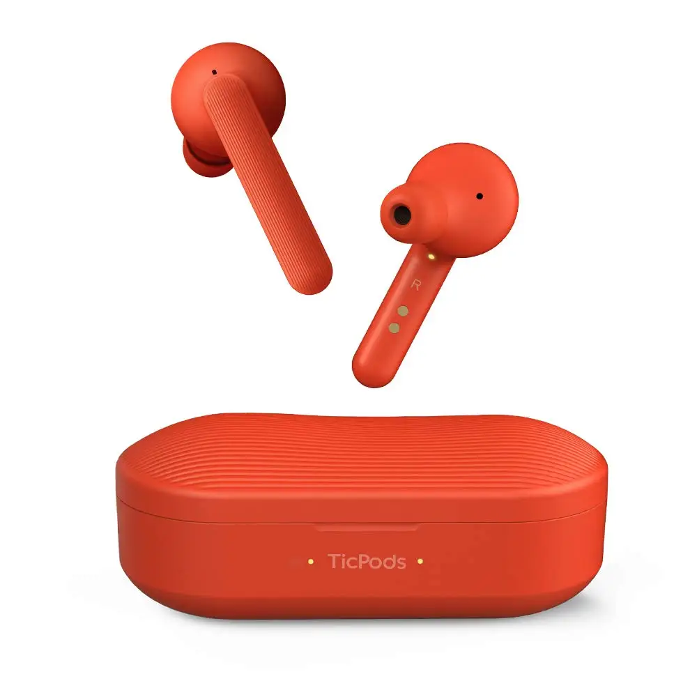 Бесплатные красные беспроводные наушники-вкладыши TicPods, Bluetooth наушники, 18hr аккумулятор, быстрая зарядка, IPX5, водонепроницаемый, эргономичный дизайн