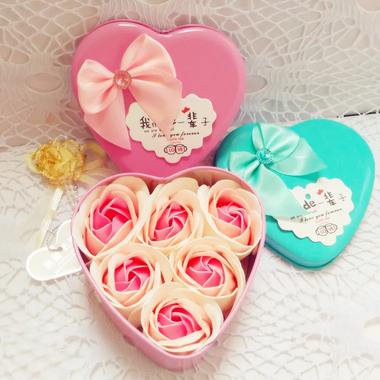 6 unids/набор jabón de bauno perfumado искусственный Rosa flor petalo con caja regalo Dia San Valentine boda del
