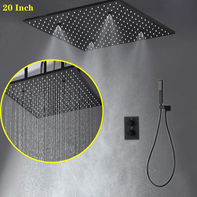 

Тумана душ Системы из двух вещей черно-дождь Душевая насадка Ванная комната кран настенный смеситель для душа Панель 20 "Термостатический см...