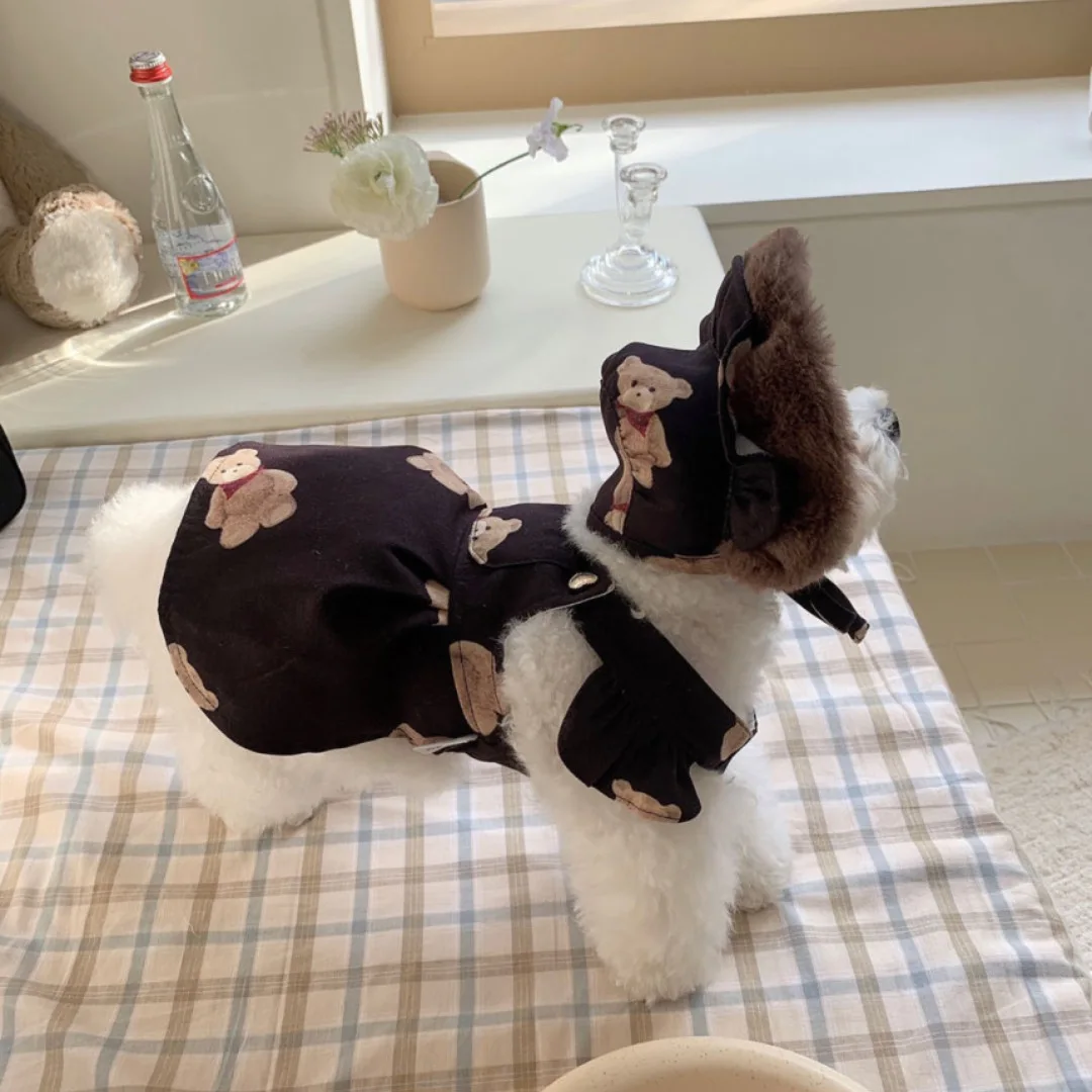 Милое летнее платье для собаки с рисунком медведя и шапкой одежда Хлопковая