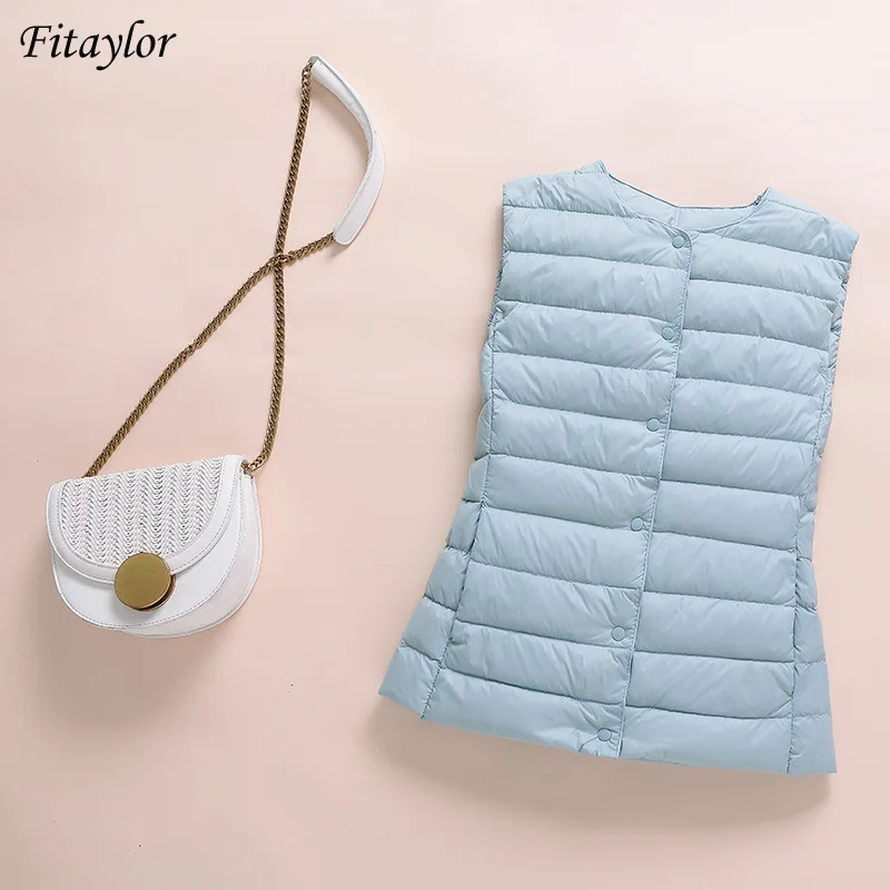 

Fitaylor Ultralight Down Vest Women 2022 New Single-breasted Sleeveless Women Duck Down Waistcoat Puffy Padded Warm Vest Jacket