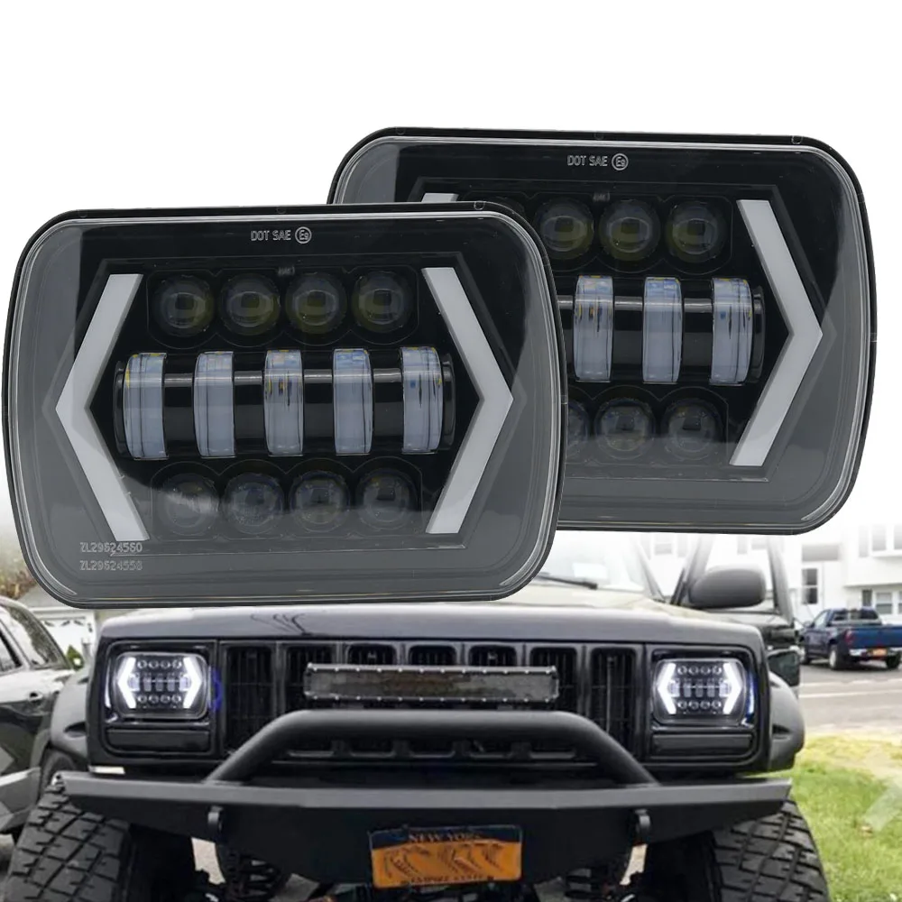 Светодиодные фары 7X6 5X7 белые ДХО желтый сигнал поворота для Jeep Wrangler YJ Cherokee XJ Trucks H4