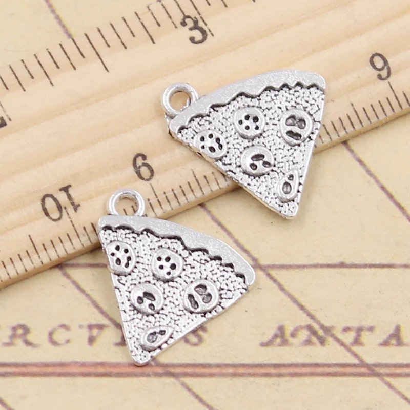 20 штук Подвески Еда пиццы Кейт 19x19mm Тибетский серебристый цвет Кулоны из