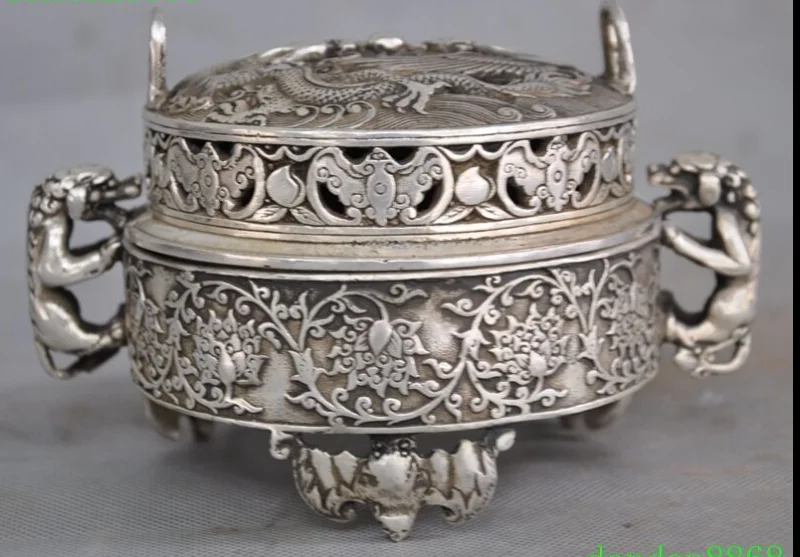 Древний Китай тибетская Серебряная летучая мышь дракон феникс Pixiu статуя