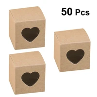50 pcs square kraft paper candy pvc transparent heart shaped window cupcake favor wedding party accessories window candy box