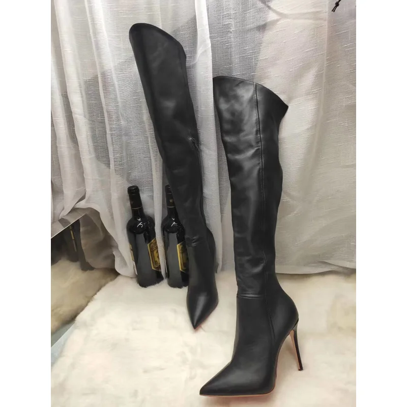 

2021 New Arrival Fashion Soft Leather Ladies Zipper Shoes Winter Blakc Women Over Knee Female Comfortable Boots