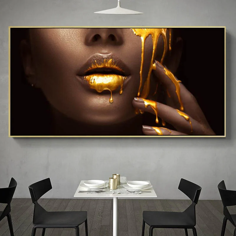 

Golden Woman Lips Canvas Painting Woman Face Posters and Prints Modern Character Wall Art Pictures for Living Room Home Decor