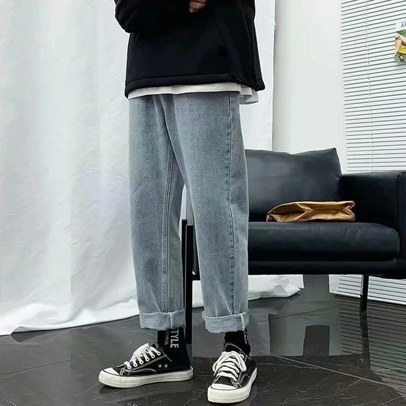 JDDTON Для Мужчин's джинсы прямые брюки с эластичным поясом для подростков