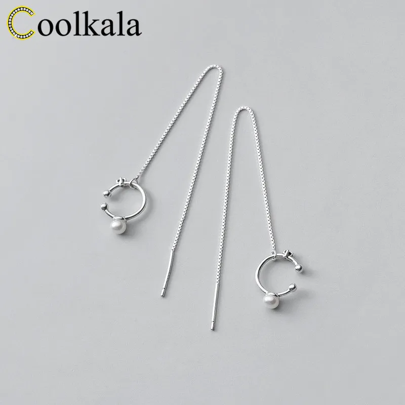 Клипса Coolkala с серебряной нитью для женщин простые темпераментные черные серьги