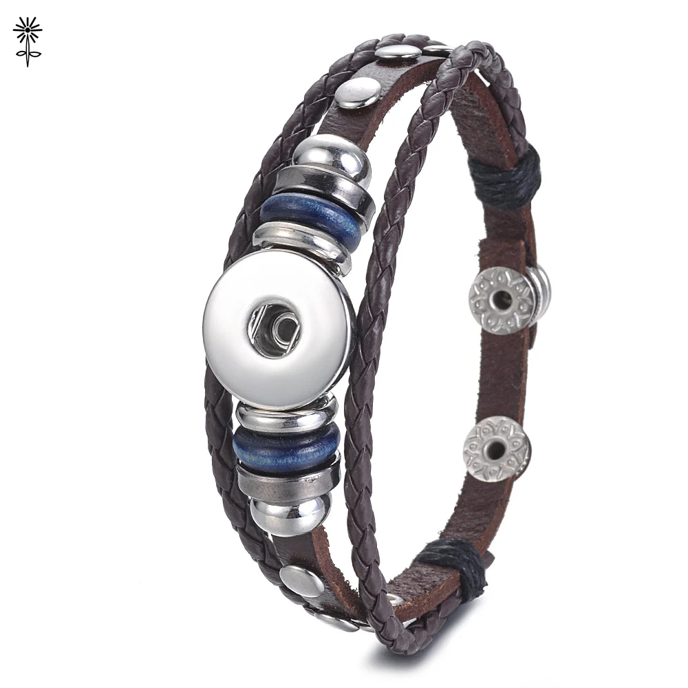 Кнопки талисманы Браслет 18 мм Сменные плетеный кожаный браслет сделай сам