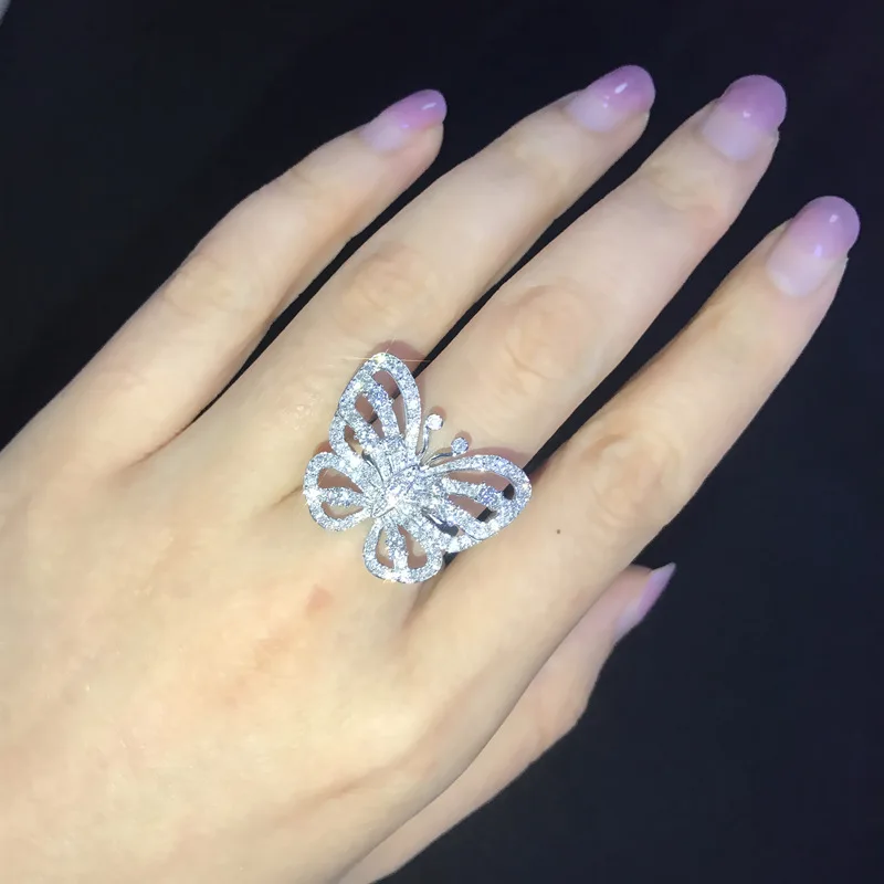 

2021 Hot Exquisite Shine Butterfly Full Zircon Rings For Women Men Stainless Steel Female Jewelry Wedding Engagement Party Gifts