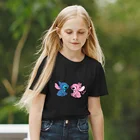 Детские летние новинки Disney с короткими рукавами и мультяшным принтом Lilo  Stitch Dropship Harajuku, модные черно-белые футболки для детей