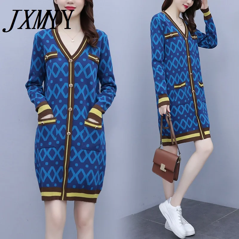 

JXMYY Fashion Plus Size Female French Dress Female Autumn 2021 New Temperament Retro Waist Slim Knit Skirt